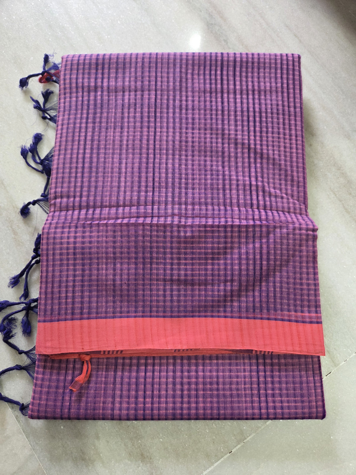 Mangalagiri Cotton Saree - Small Check, Contrast Border (MG-0001)