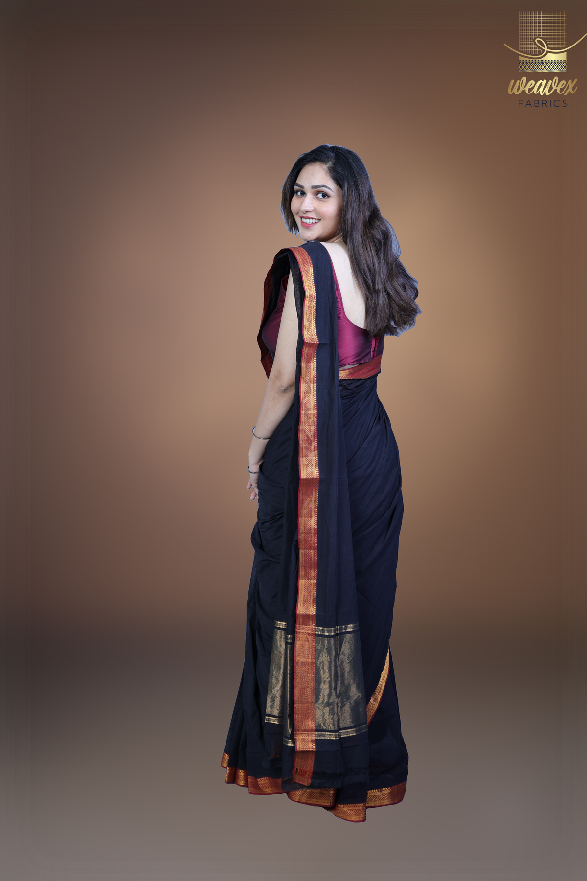 Mangalagiri Pure Handloom Cotton Saree - Nizam Border (ISHA-MANGALAG-BLACK) (MG-0054)