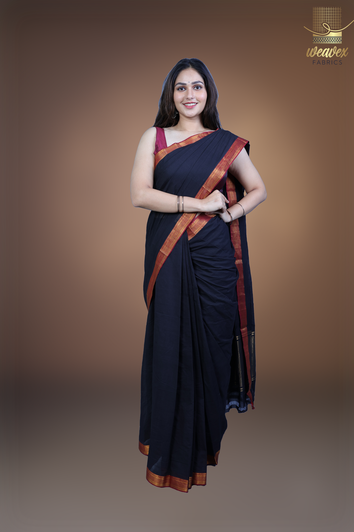 Mangalagiri Pure Handloom Cotton Saree - Nizam Border (ISHA-MANGALAG-BLACK) (MG-0054)